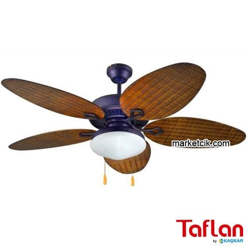 Kaşkar-Taflan T52047-L Aydınlatmalı 5 Kanatlı Dekoratif Hasır Desenli Tavan Vantilatörü