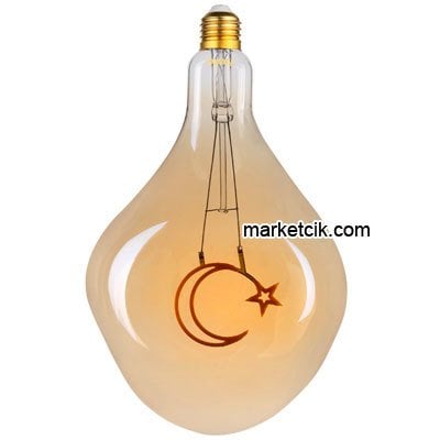 Heka Bal Camlı Ay Yıldız Desenli Dekoratif Led Rustik Ampul