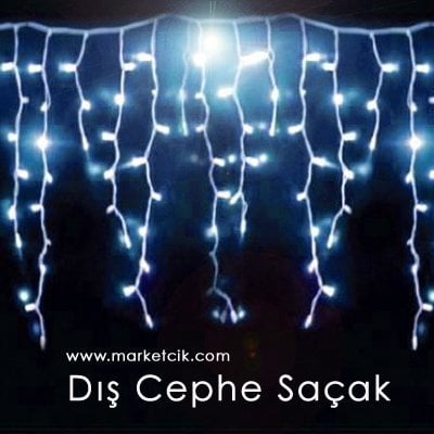 2.40 Metre Ledli Eklenebilir İç ve Dış Mekan Saçak Led Perde, Dekoratif Led Yılbaşı Aydınlatma, Sarı-Beyaz Işık