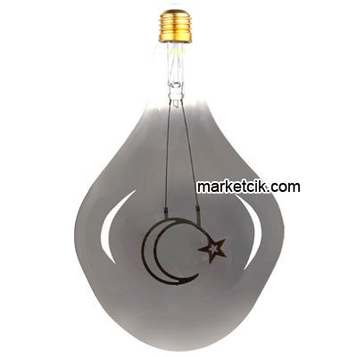 Heka Füme Camlı Ay Yıldız Desenli Dekoratif Led Rustik Ampul