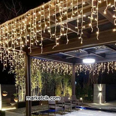 2.40 Metre Ledli Eklenebilir İç ve Dış Mekan Saçak Led Perde, Dekoratif Led Yılbaşı Aydınlatma, Sarı-Beyaz Işık