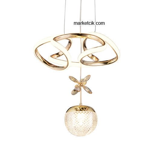 Marketcik Gold Tekli Sarkıt Led Avize 3 Renk Işıklı TRZ-121
