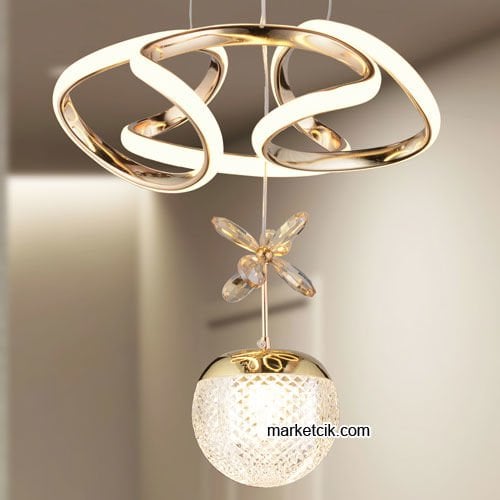 Marketcik Gold Tekli Sarkıt Led Avize 3 Renk Işıklı TRZ-121