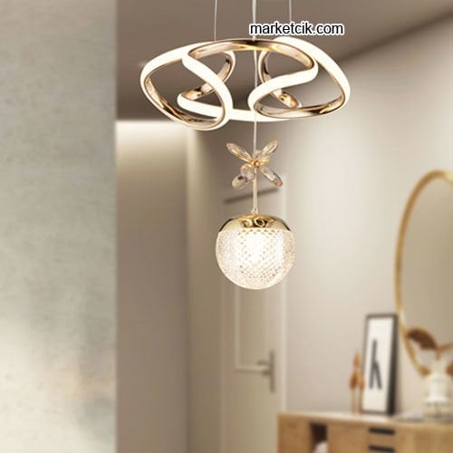 Marketcik Gold Tekli Sarkıt Led Avize 3 Renk Işıklı TRZ-121