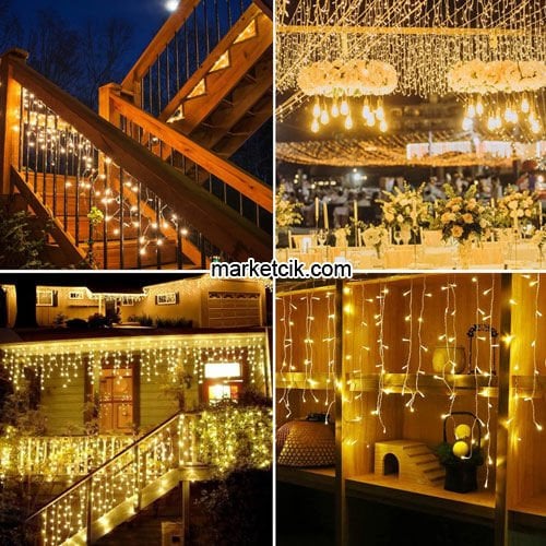 Marketcik 2,40 Metre 60x80x100cm Dış Mekan Saçak Led Perde Beyaz Kablo Sabit-Çakar Işık