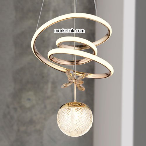Marketcik Gold Tekli Sarkıt Led Avize 3 Renk Işıklı TRZ-122