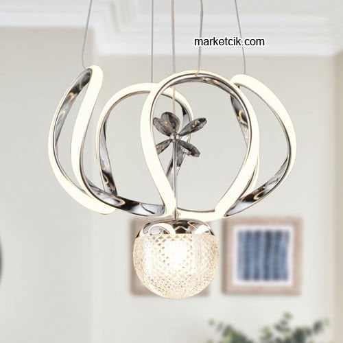 Marketcik Krom Tekli Sarkıt Led Avize 3 Renk Işıklı TRZ-160