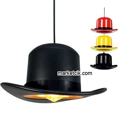 Marketcik CT-8107 Dekoratif Siyah Retro Sarkıt Şapka Avize, Tekli Modern Avize