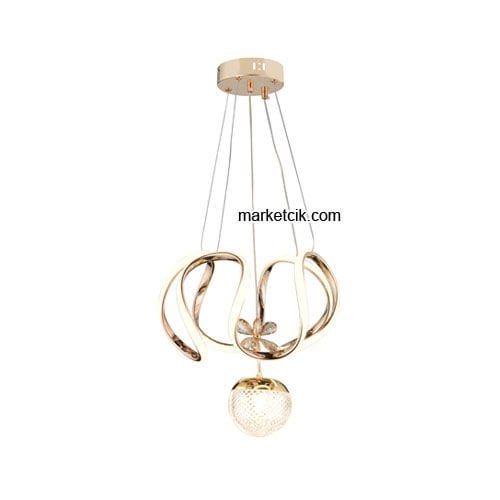 Marketcik Gold Tekli Sarkıt Led Avize 3 Renk Işıklı TRZ-160