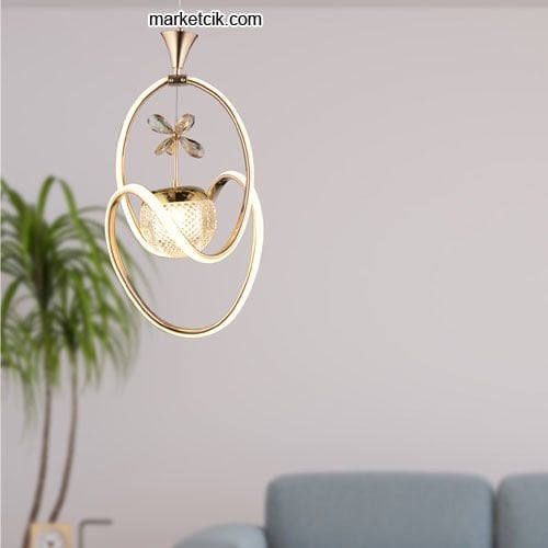 Marketcik Gold Tekli Sarkıt Led Avize 3 Renk Işıklı TRZ-095
