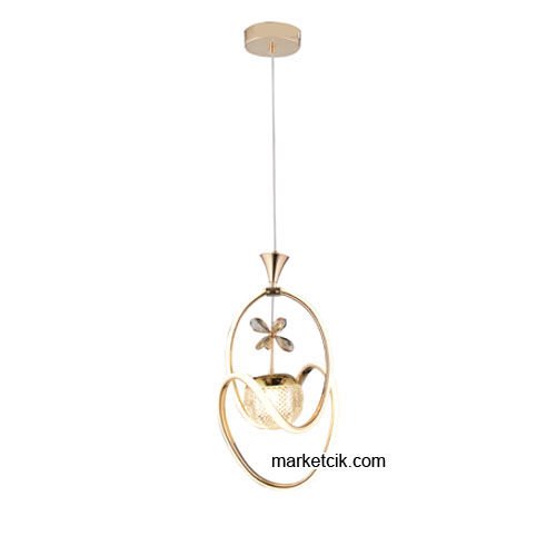 Marketcik Gold Tekli Sarkıt Led Avize 3 Renk Işıklı TRZ-095