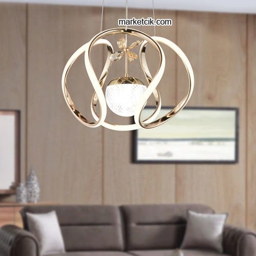 Marketcik Gold Tekli Sarkıt Led Avize 3 Renk Işıklı TRZ-161