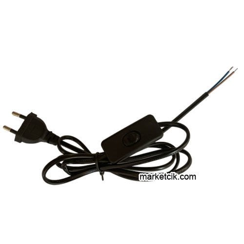 1,5 metre Siyah Renk Alüminyum Anahtarlı Fişli Abajur Lambader Kablosu