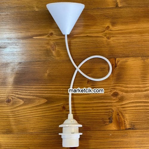 Marketcik 60 cm E27 Duylu Siyah Beyaz Kablolu Tesisat
