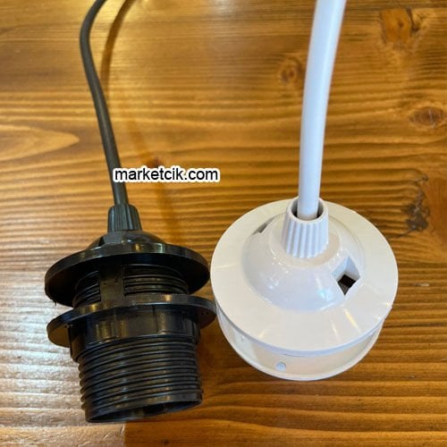 Marketcik 60 cm E27 Duylu Siyah Beyaz Kablolu Tesisat