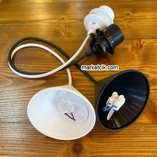 Marketcik 60 cm E27 Duylu Siyah Beyaz Kablolu Tesisat