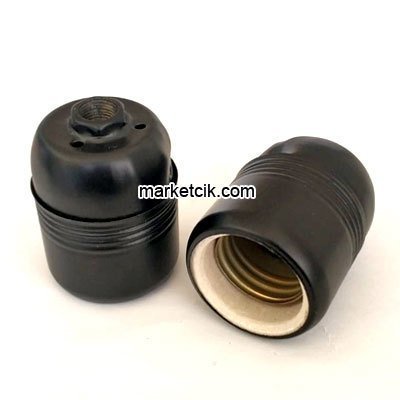 Marketcik Dekoratif E27 Siyah Metal Porselen Duy, Standart Avize Ampul Abajur Duyu