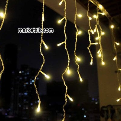 Marketcik 2 Metre 40x60x80cm Dış Mekan Saçak Led Perde Sabit Işık Beyaz Kablo