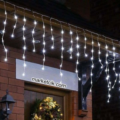2 Metre Ledli Eklenebilir İç ve Dış Mekan Saçak Led Perde, Dekoratif Led Yılbaşı Aydınlatma, Sarı-Beyaz Işık