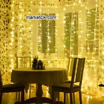 2x3 Metre Fleman Ampullü İç Mekan Perde, Dekoratif Yılbaşı Aydınlatma, Sabit Sarı ışık