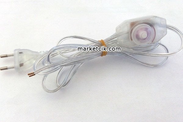 2 metre Şeffaf Renk Dimer Anahtarlı Fişli Abajur Lambader Kablosu