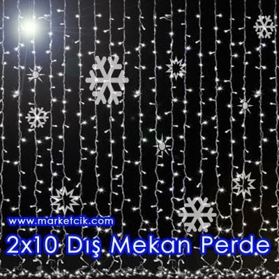 2x10 Metre İç ve Dış Mekan Led Perde, Dekoratif Led Yılbaşı Aydınlatma, Sarı-Beyaz Işık