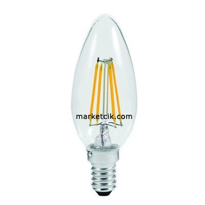 6 Watt E14 Duy Led Filament Ampul, İnce Duy Mum Model Led Ampul Beyaz Işık
