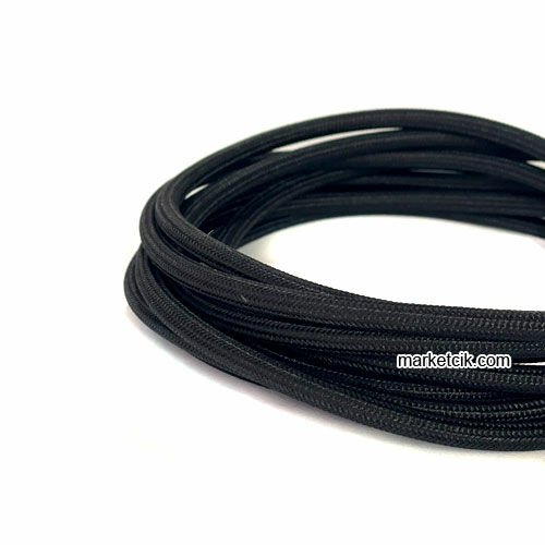 Marketcik 2x0,50mm Siyah Renkli Dekoratif Örgülü Kumaş Kablo, 5 Metrelik Paket