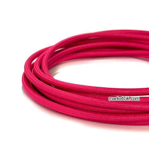Marketcik 2x0,50mm Pembe Renkli Dekoratif Örgülü Kumaş Kablo, 5 Metrelik Paket