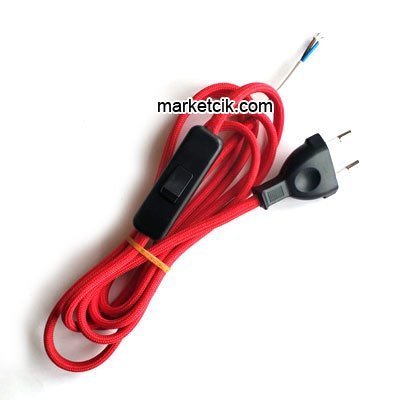 2 metre Kırmızı-Siyah Renk Aç Kapa Arapuar Anahtarlı Fişli Abajur Lambader Kablosu