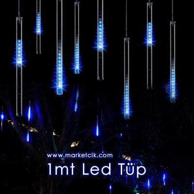 1 metre İç ve Dış Mekan Led Sarkıt Tüp, Dekoratif Led Yılbaşı Aydınlatma, Beyaz-Mavi-Kırmızı Işık