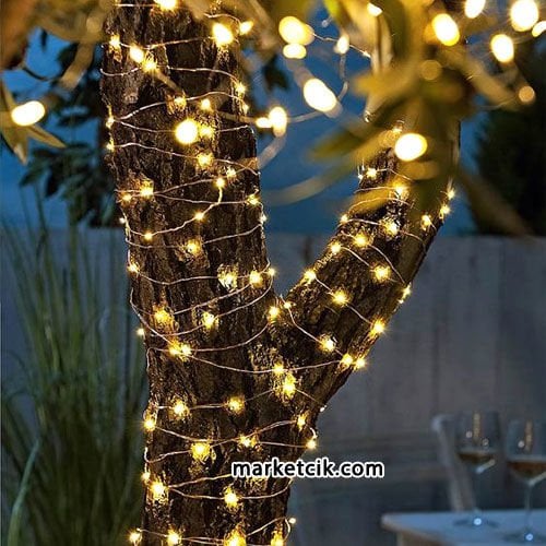 Marketcik 10 Metre Dış Mekan Ağaç Işıklandırma Komple Çakarlı Led Işık Beyaz Kablo