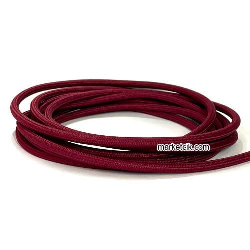 Marketcik 2x0,50mm Bordo Renkli Dekoratif Örgülü Kumaş Kablo, 5 Metrelik Paket