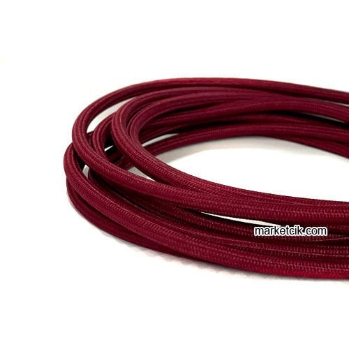 Marketcik 2x0,50mm Bordo Renkli Dekoratif Örgülü Kumaş Kablo, 5 Metrelik Paket