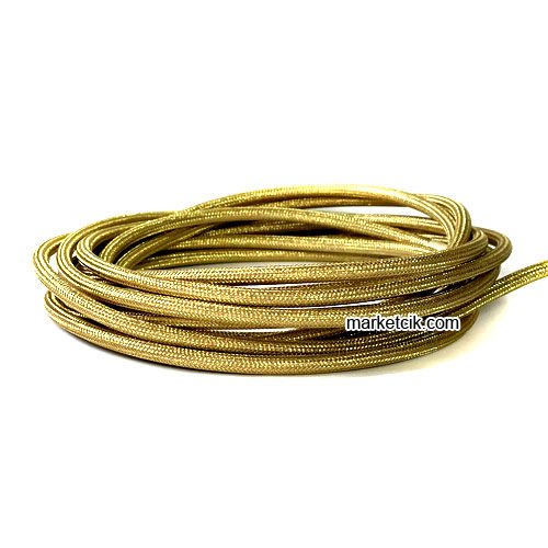 Marketcik 2x0,50mm Altın Sarısı Renkli Dekoratif Örgülü Kumaş Kablo, 5 Metrelik Paket