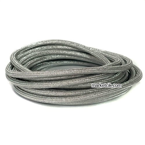 Marketcik 2x0,50mm Krom Gümüş Renkli Dekoratif Örgülü Kumaş Kablo, 5 Metrelik Paket