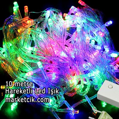 10 Metre 100 Ledli Hareketli İç Mekan Led Kordon Ağaç Işığı, Dekoratif Led Yılbaşı Aydınlatma, Sarı-Beyaz-Mavi-Kırmızı-Yeşil-Mor-RGB Işık Yeşil Işık