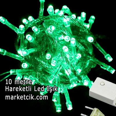 10 Metre 100 Ledli Hareketli İç Mekan Led Kordon Ağaç Işığı, Dekoratif Led Yılbaşı Aydınlatma, Sarı-Beyaz-Mavi-Kırmızı-Yeşil-Mor-RGB Işık Yeşil Işık