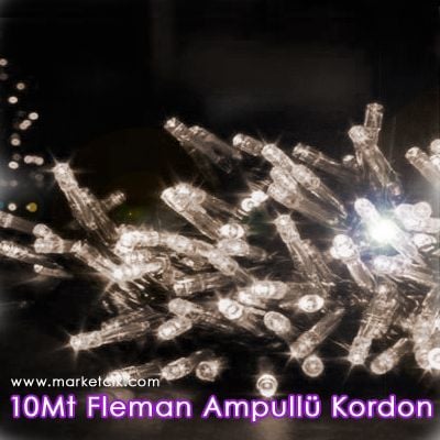 Yeşil-Siyah-Şeffaf Kablolu 10 Metre 100 Flaman Ampullü İç Mekan Yılbaşı Ağaç Işığı, Sarı Işık Siyah
