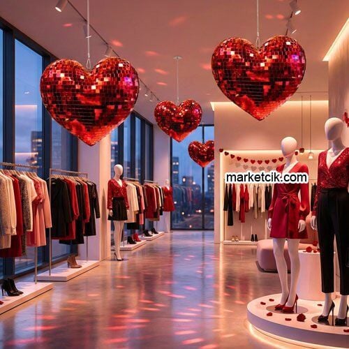 Marketcik Dekoratif Kırmızı Aynalı Kalp 45 cm