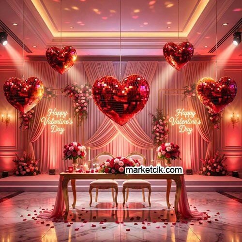 Marketcik Dekoratif Kırmızı Aynalı Kalp 45 cm