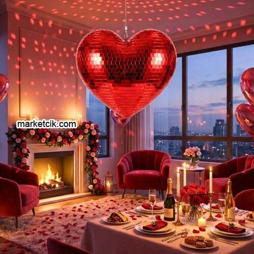 Marketcik Dekoratif Kırmızı Aynalı Kalp 45 cm