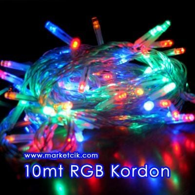 10 Metre 100 Ledli Dış Mekan Led Kordon, Dekoratif Led Yılbaşı Aydınlatma, RGB Karışık Işık