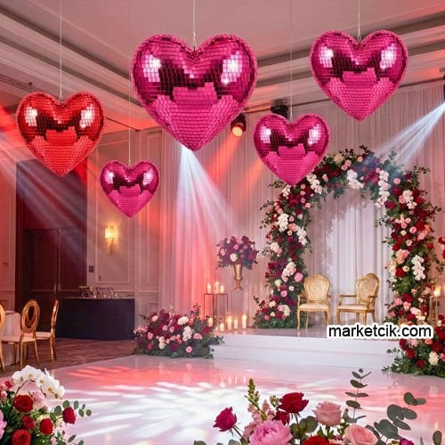 Marketcik Dekoratif Pembe Aynalı Kalp 25 cm