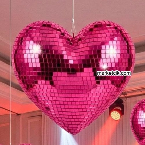 Marketcik Dekoratif Pembe Aynalı Kalp 35 cm